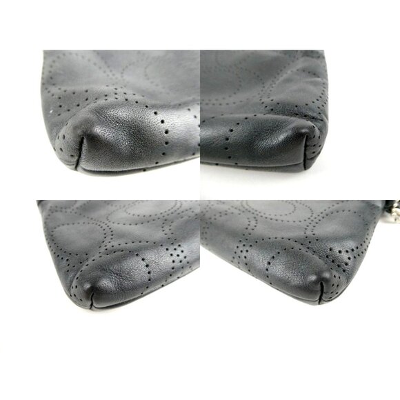 Coach Signature Perforated Dark Gray Leather Wristlet - Picture 12 of 12